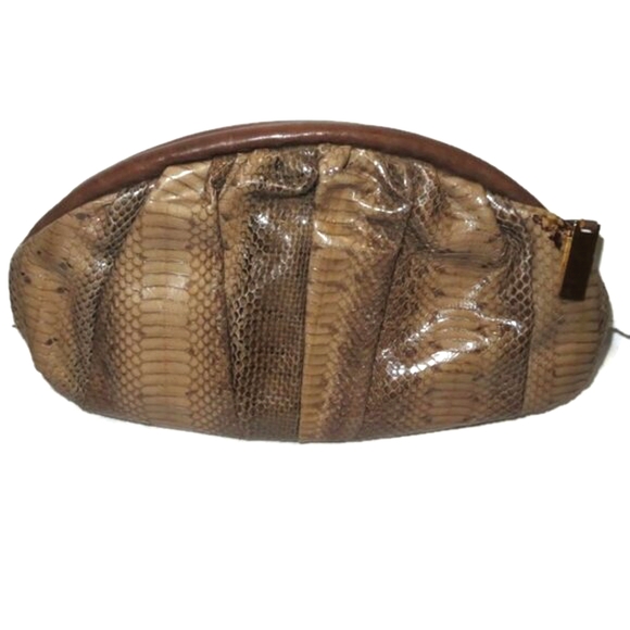 Furla Python Embossed And Smooth Leather Oversized Clutch - Picture 1 of 16